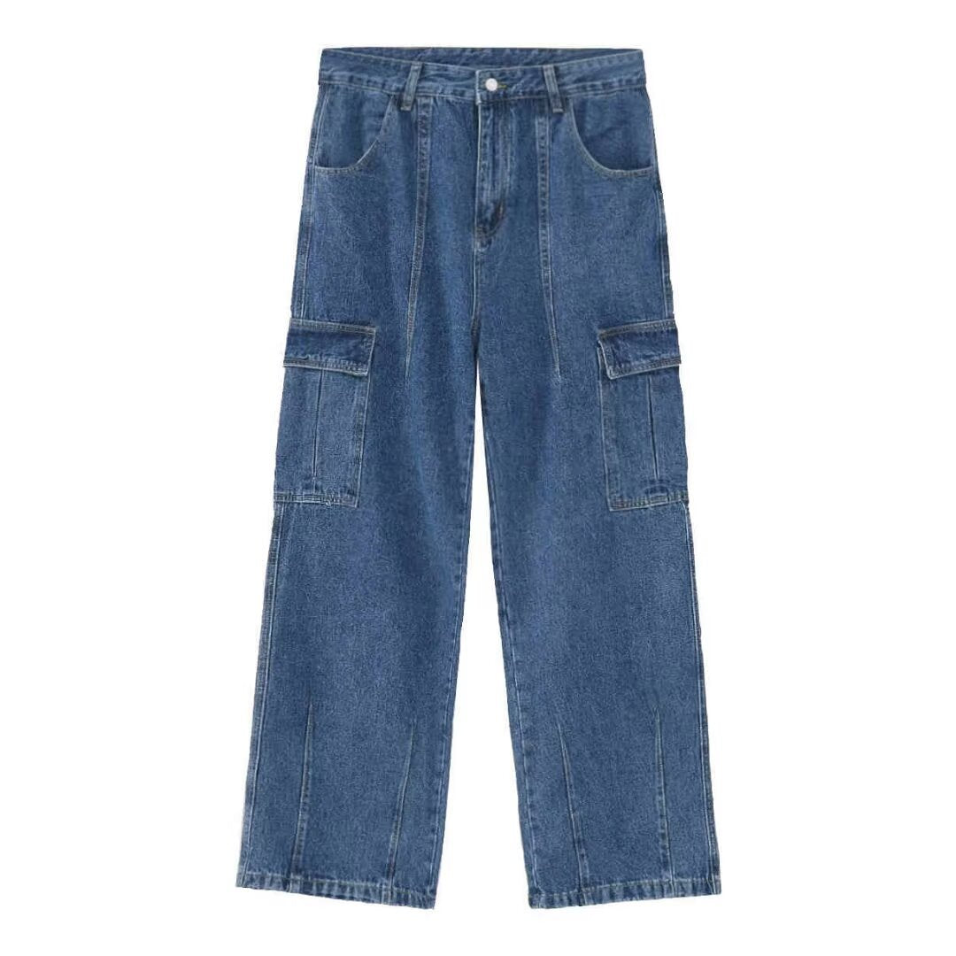 Washed Denim Wide Leg Pants