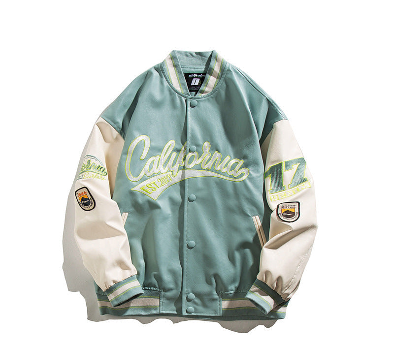 Embroidered Baseball Leather Jacket