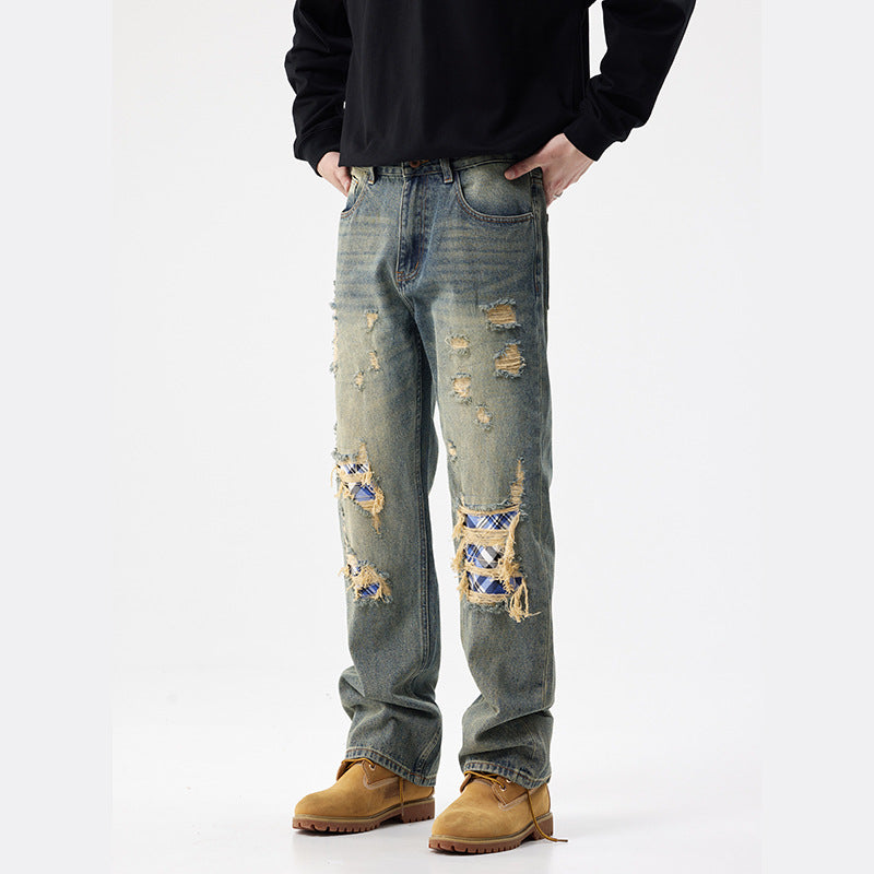 Retro Ripped Patch Denim Jeans