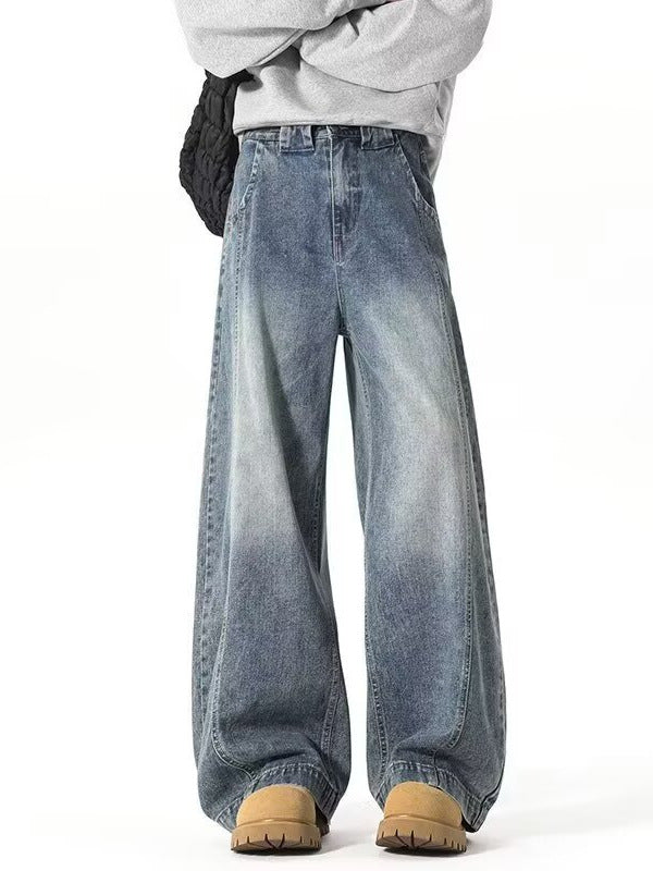 Vintage Deconstructed Wide-Leg Denim Jeans