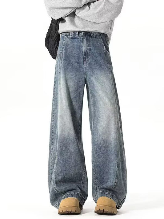 Vintage Deconstructed Wide-Leg Denim Jeans