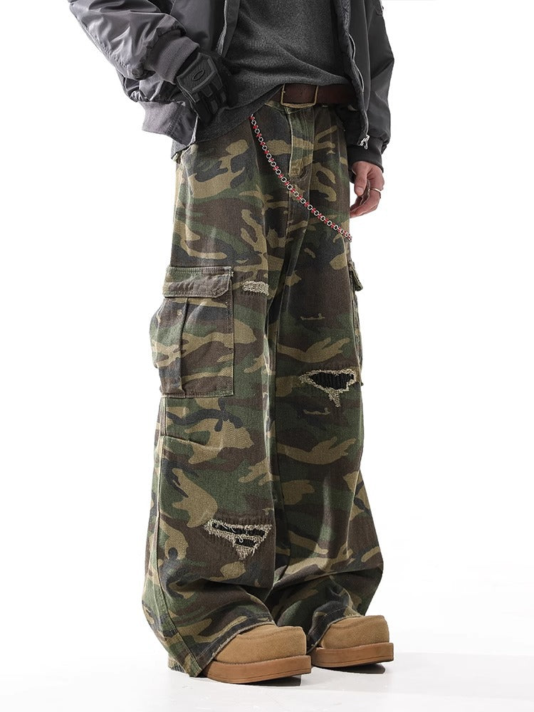 Retro Camo Distressed Straight Jeans