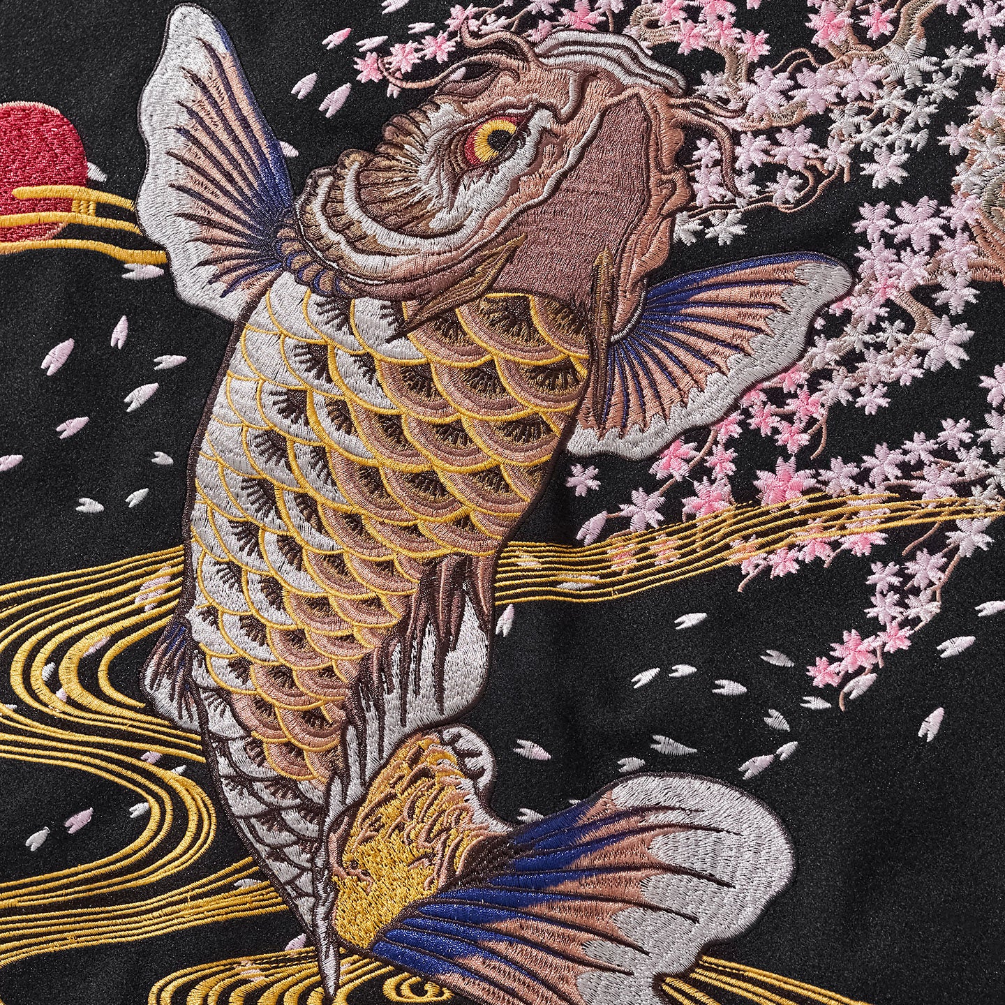 Golden Carp Embroidered Baseball Jacket