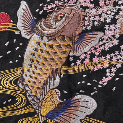 Golden Carp Embroidered Baseball Jacket