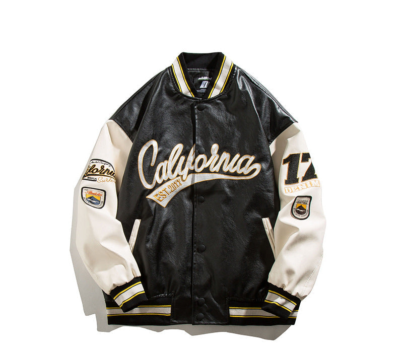 Embroidered Baseball Leather Jacket
