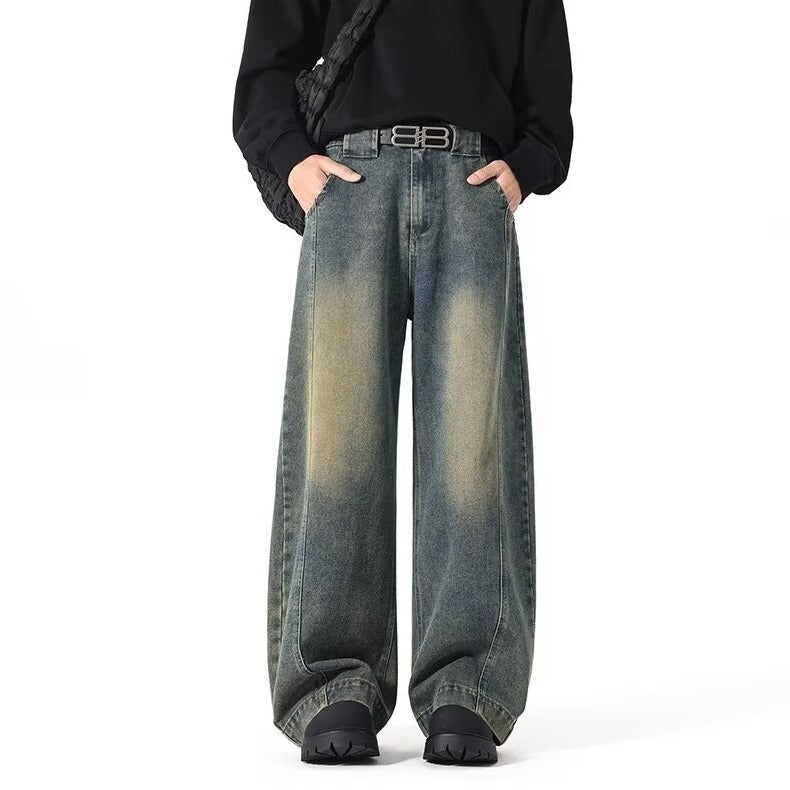 Vintage Deconstructed Wide-Leg Denim Jeans