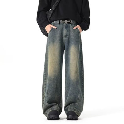 Vintage Deconstructed Wide-Leg Denim Jeans