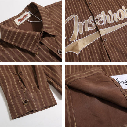 Retro Striped Embroidered Long Sleeve Shirt