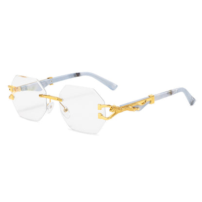 Wood-Grain Polygon Sunglasses