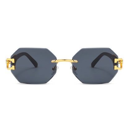 Wood-Grain Polygon Sunglasses