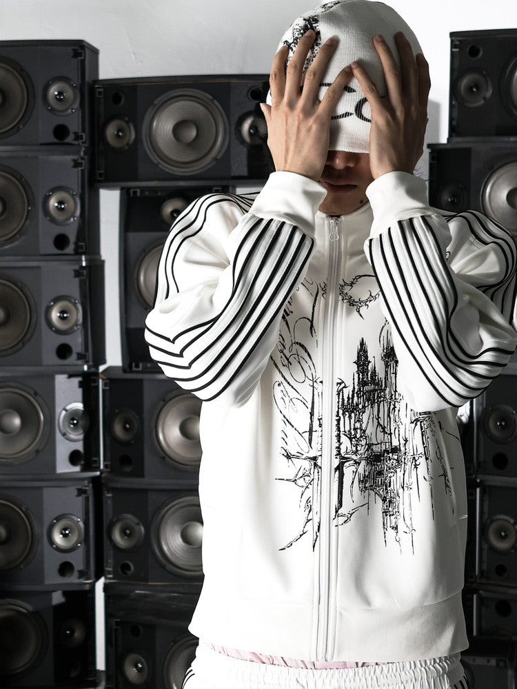Striped Embroidery Sport Zip Jacket