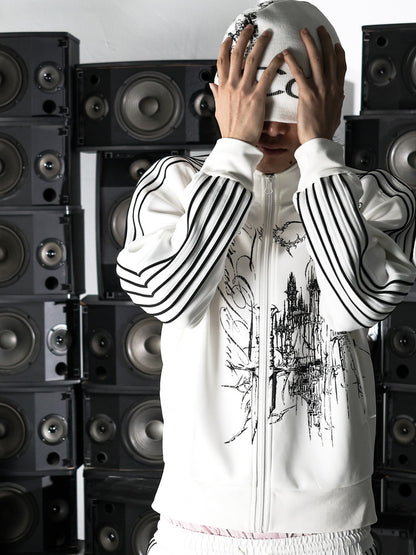 Striped Embroidery Sport Zip Jacket