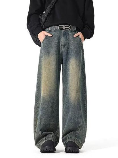 Vintage Deconstructed Wide-Leg Denim Jeans