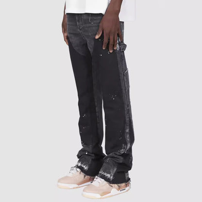 Layered Flared Cargo Denim Jeans