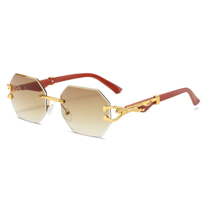 Wood-Grain Polygon Sunglasses