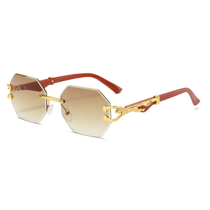 Wood-Grain Polygon Sunglasses