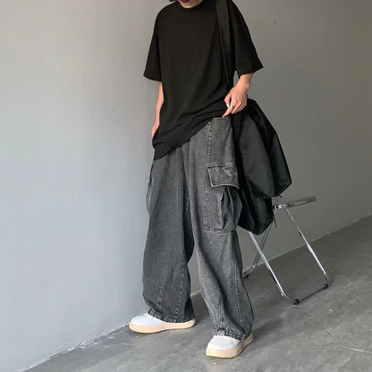 Washed Denim Wide Leg Pants