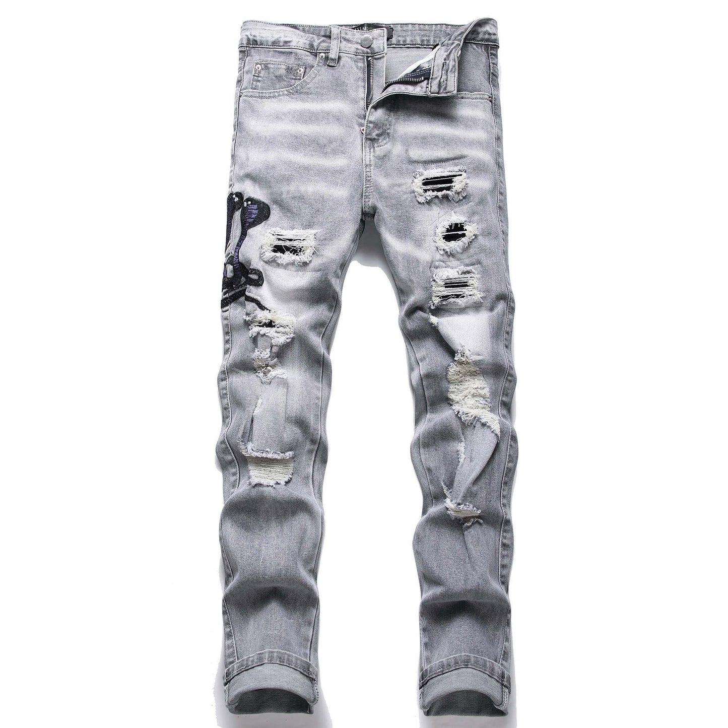 VAEZION Ripped Embroidered Jeans