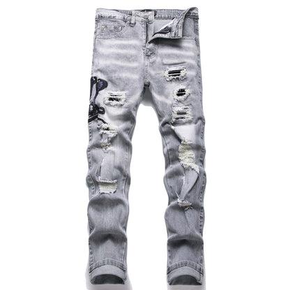 VAEZION Ripped Embroidered Jeans