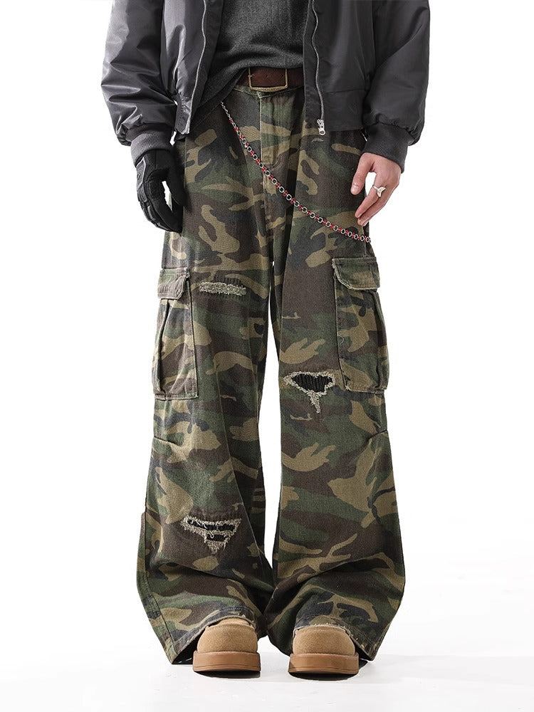 Retro Camo Distressed Straight Jeans