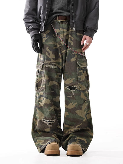Retro Camo Distressed Straight Jeans