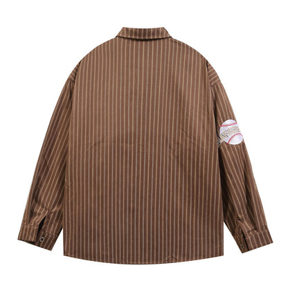 Retro Striped Embroidered Long Sleeve Shirt