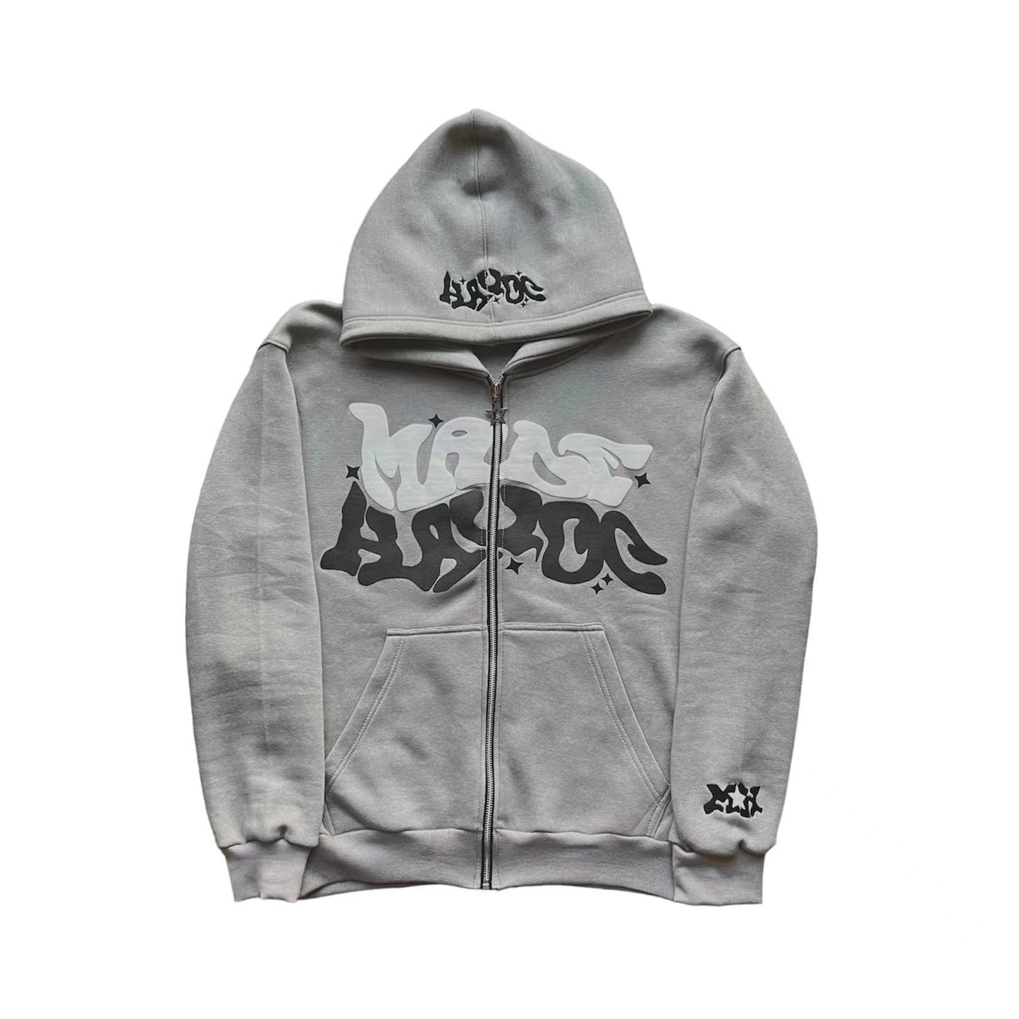 Hip-Hop Letter Print Fleece Zip Hoodie