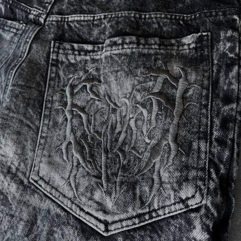 Spider Embroidered Denim Jeans