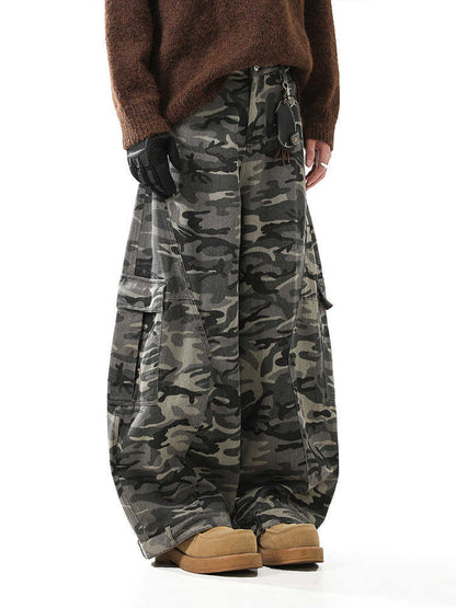 Retro Camouflage Wide-leg Jeans