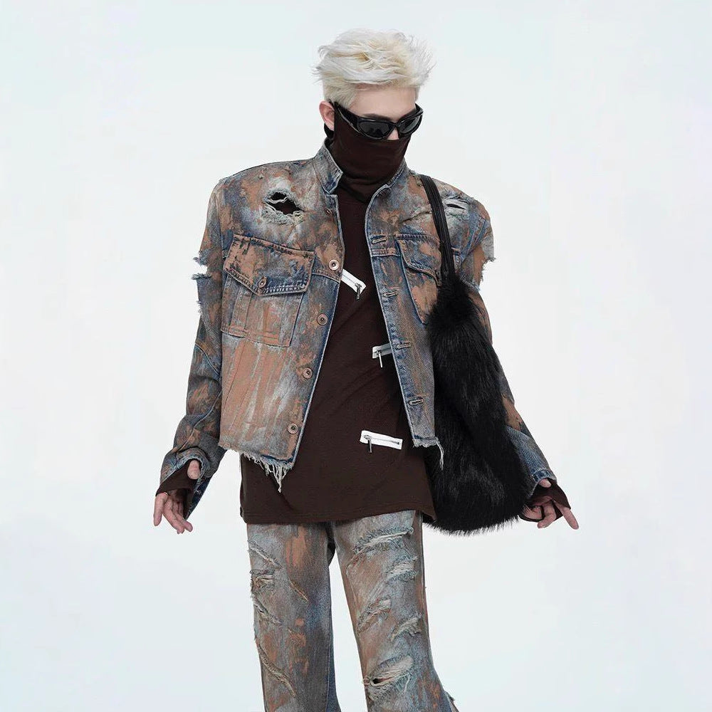 Hole-ridden denim jacket