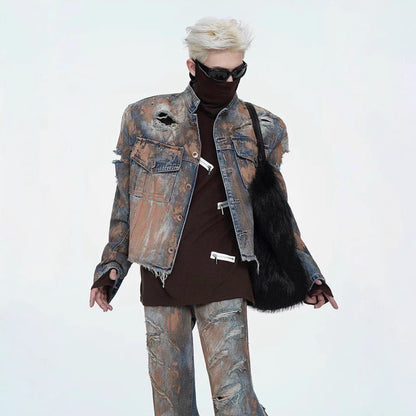 Hole-ridden denim jacket