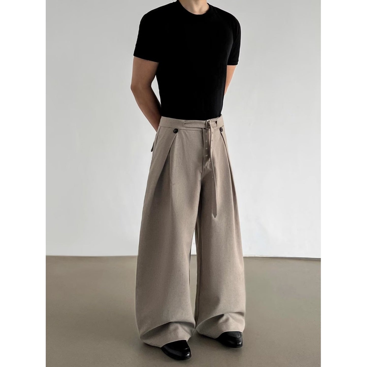 Pleated Wide-Leg Casual Pants