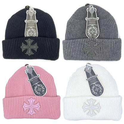 Embroidered Cross Knitted Beanie