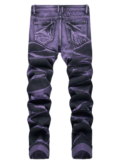 Purple and Black Distressed Straight-Leg Jeans