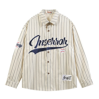 Retro Striped Embroidered Long Sleeve Shirt