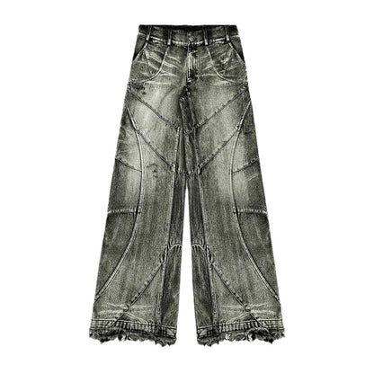 Vaezion Shop men's wide-leg distressed denim jeans with unique seam details
