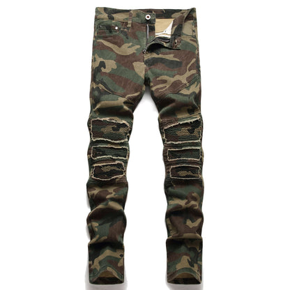 Camouflage Patchwork Straight-Leg Jeans