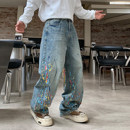 Vintage Distressed Wide-Leg Denim Jeans