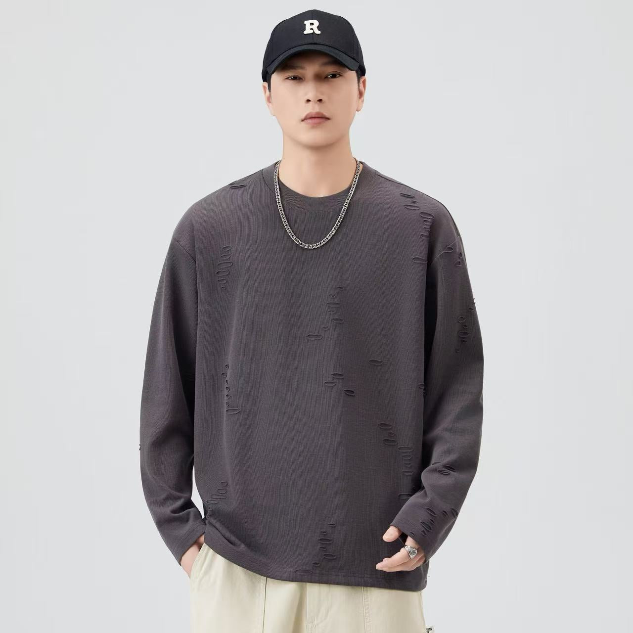 Vintage Distressed Long-Sleeve T-Shirt