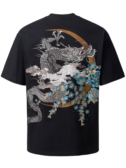 VAEZION Dragon Phoenix Embroidered T-Shirt