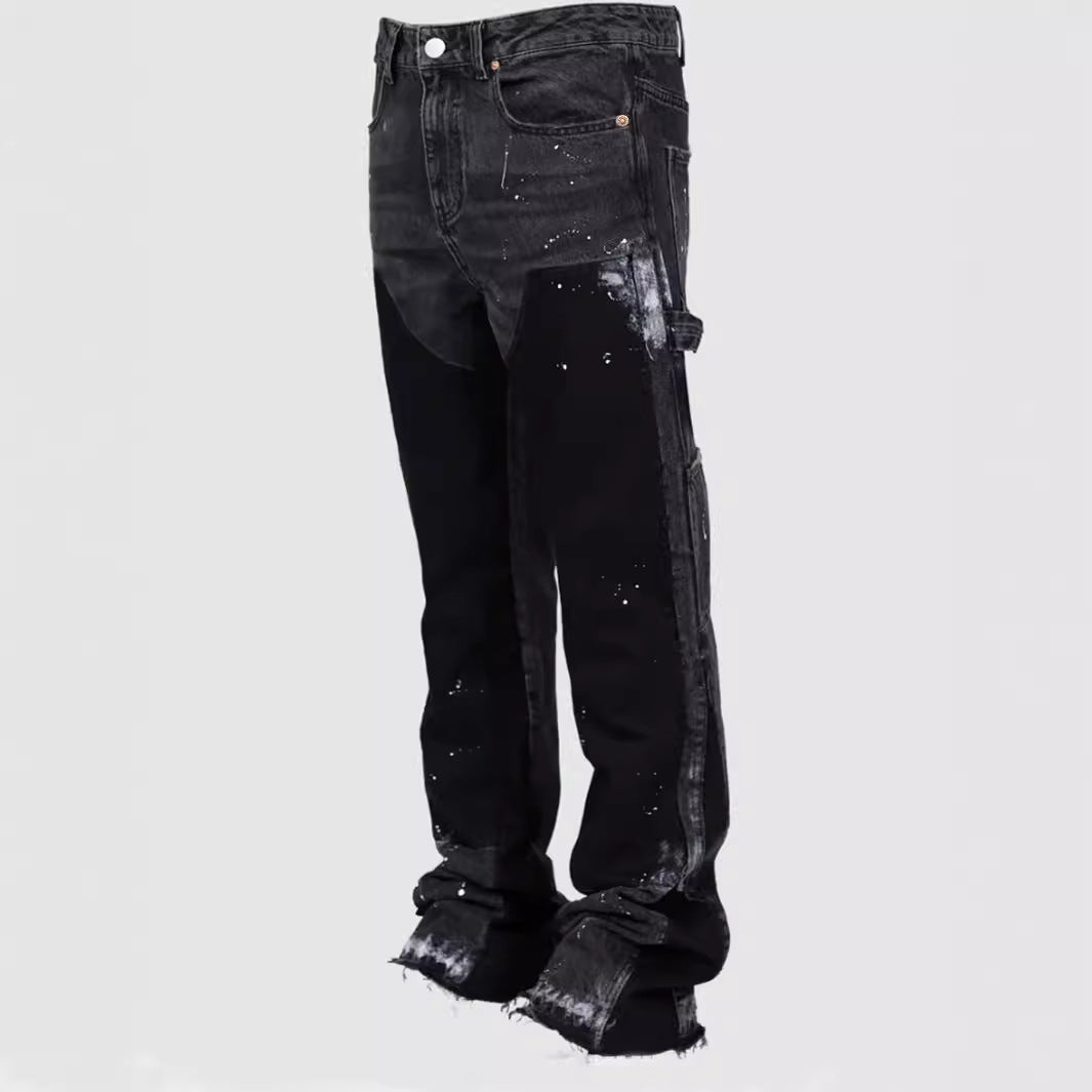 Layered Flared Cargo Denim Jeans