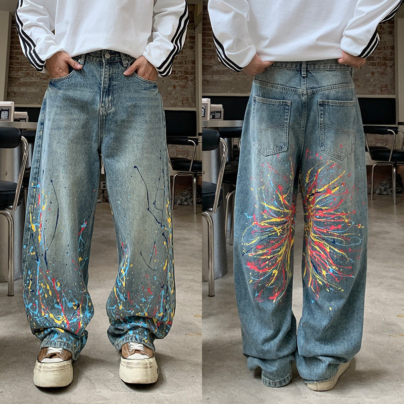 Vintage Distressed Wide-Leg Denim Jeans