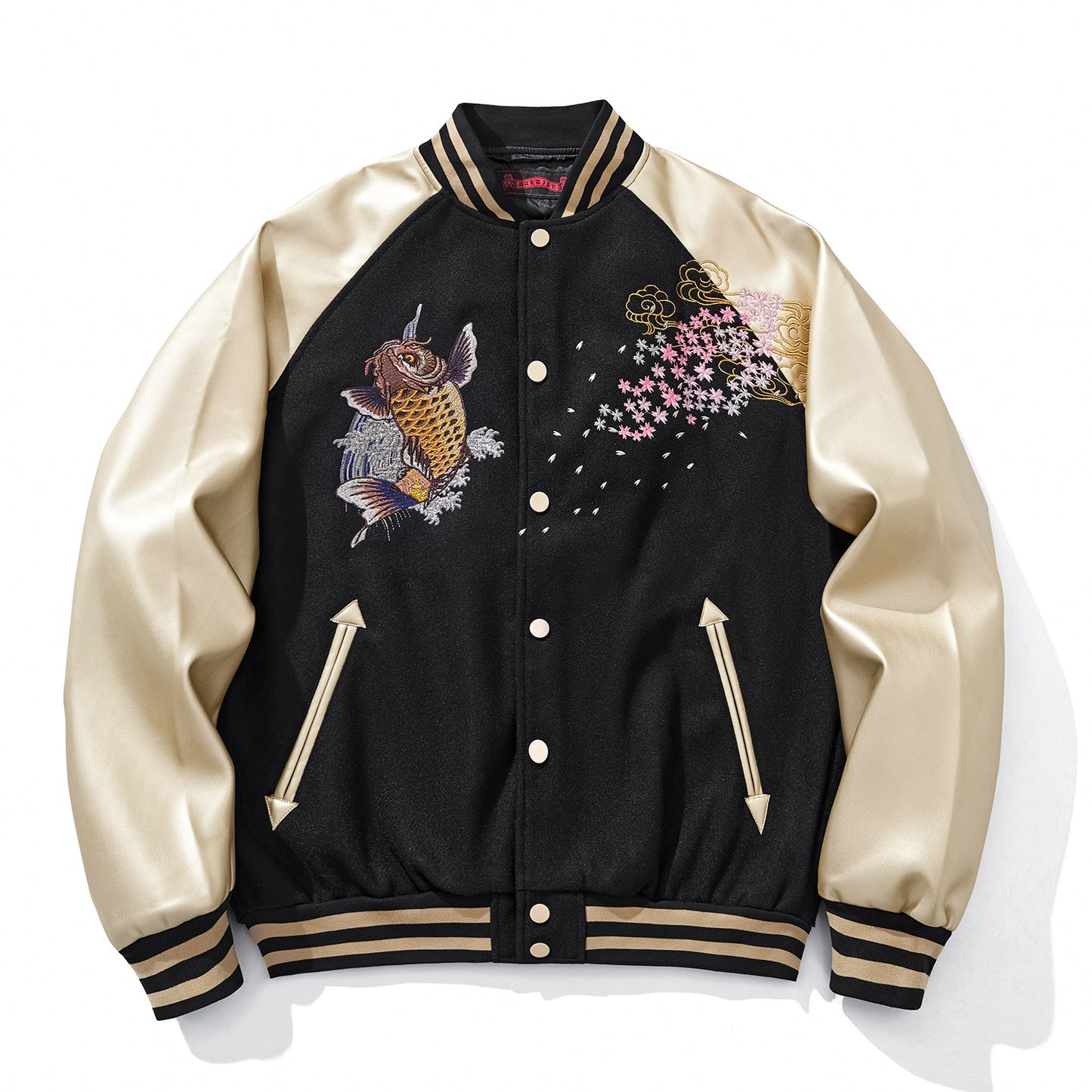 Golden Carp Embroidered Baseball Jacket