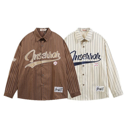 Retro Striped Embroidered Long Sleeve Shirt