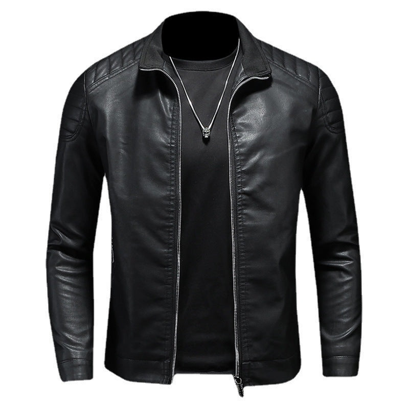 Men's black leather jacket with zipper, stylish streetwear from Vaezion Shop