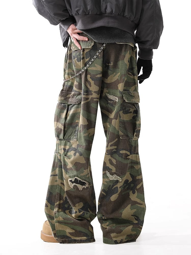 Retro Camo Distressed Straight Jeans