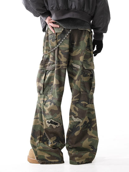 Retro Camo Distressed Straight Jeans