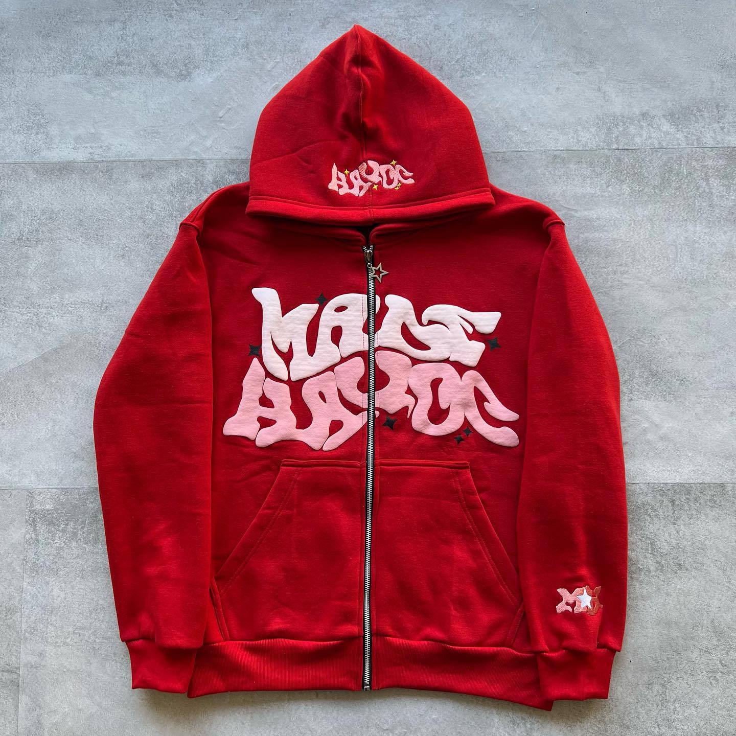 Hip-Hop Letter Print Fleece Zip Hoodie