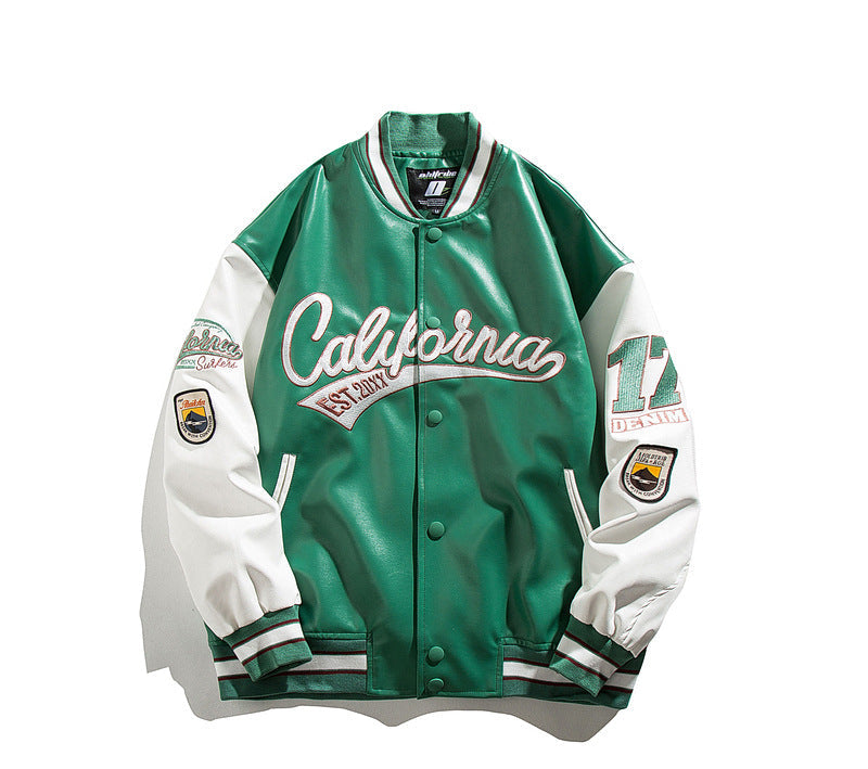 Embroidered Baseball Leather Jacket