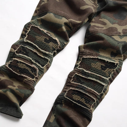 Camouflage Patchwork Straight-Leg Jeans